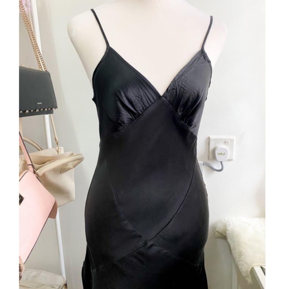 Vintage 90’s Y2K 100% Silk Dress Satin Slip Dress Silk Slip Dress Black Noir - Picture 12 of 13